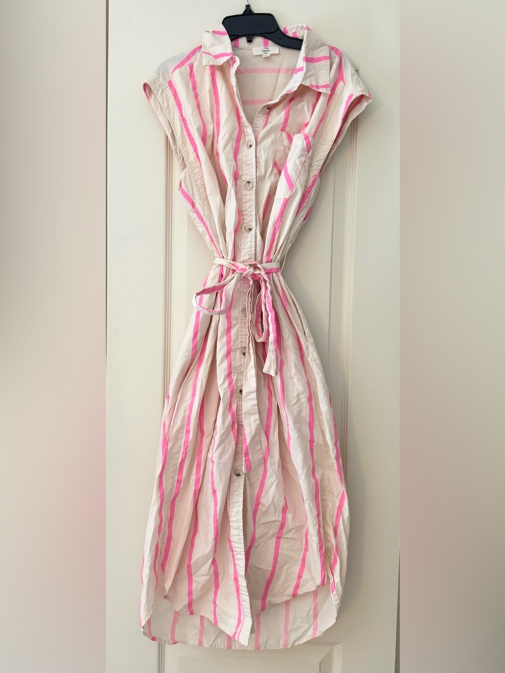 entro Pink and Cream Striped Button-Front Shirt Dress